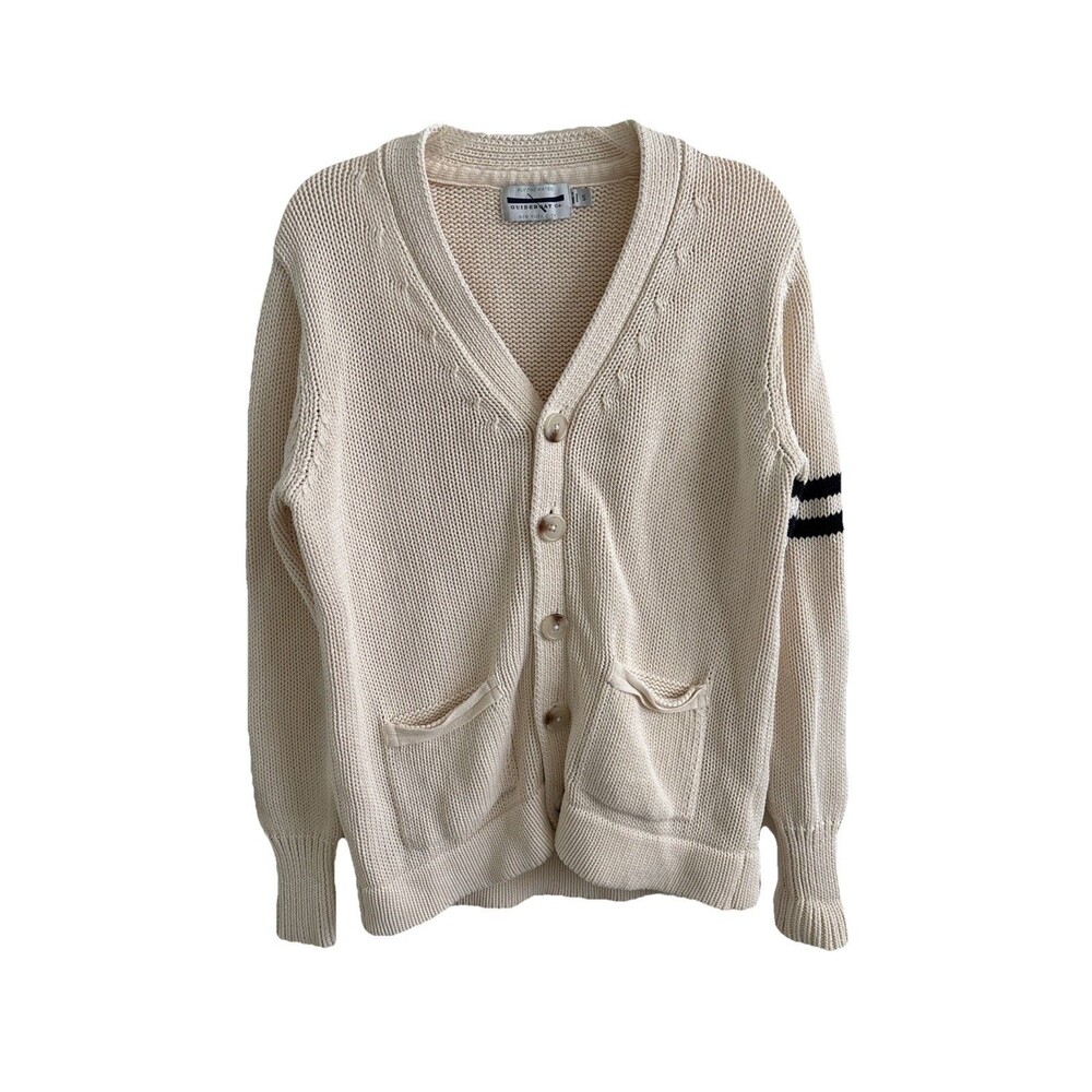 VTG EUC Guideboat Co Cream Navy Stripe Ivy League College Cotton Cardigan Sz S
